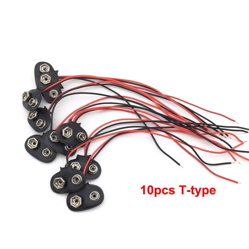 Connecteur de batterie 9V, 10 pièces, Type T, Type I, connecteur à boucle 9 volts, coque en plastique dur, câble d'alimentation de batterie, Clip de prise de cordon: vert militaire