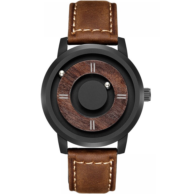 Echt Holz Uhr Kreative Holz Zifferblatt Männer Uhren Magnetische Magnet Metall Ball EUTOUR Mens Retro Quarzuhr Männlichen Saat reloj: 5