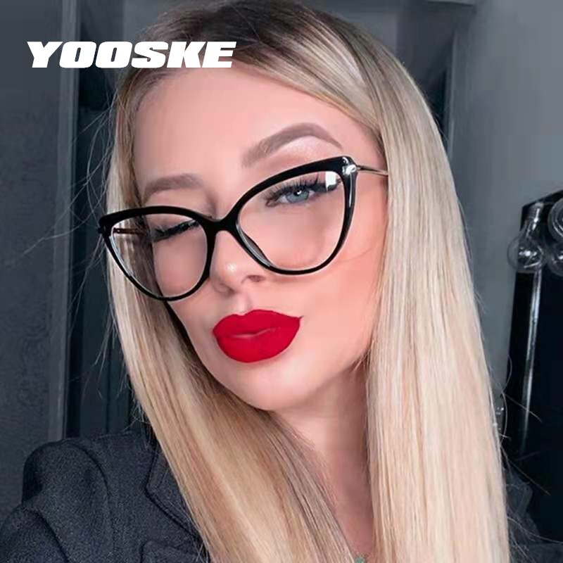 YOOSKE-monturas para gafas de sol para mujer, lentes Sexy de gato rojo, antiluz azul, para ordenador, monturas para Miopía
