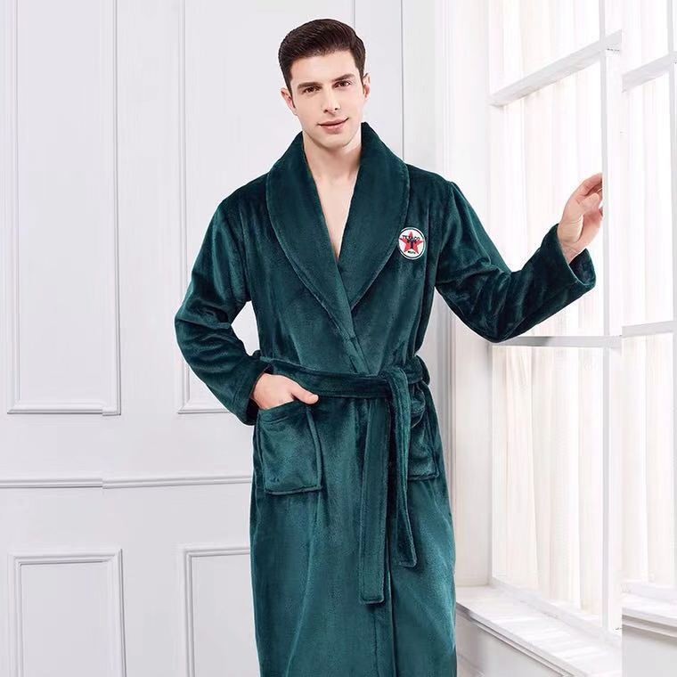 heren gewaad winterbadjas mannelijke lange dikke warme badstof fleece handdoek kamerjas paar thuis badjassen: XXL / green
