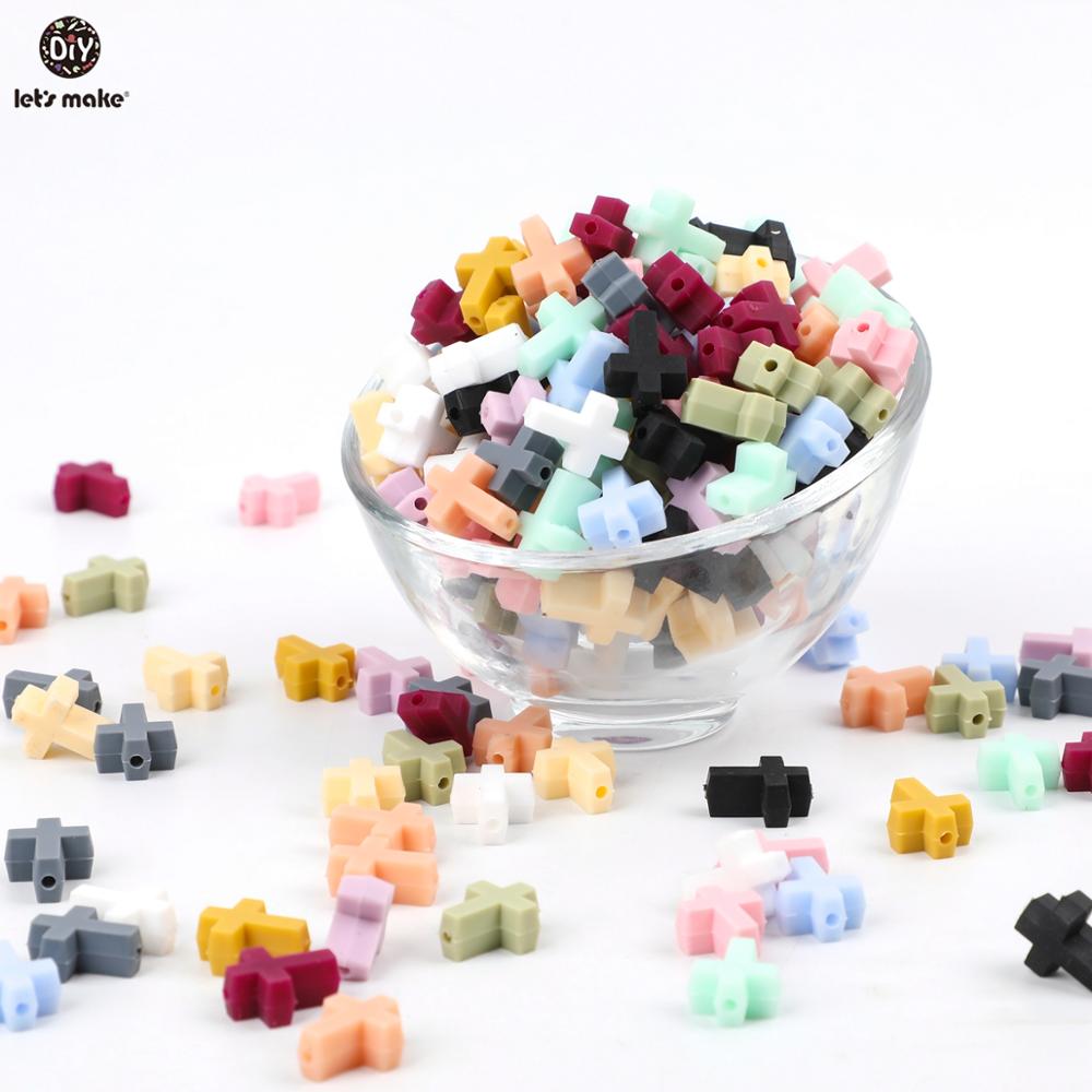 Let's Make-anneau de dentition en Silicone | 50 pièces, petites perles croisées de alimentaire, anneau de dentition de dessin animé, jouet bricolage, perles artisanales pour bébé