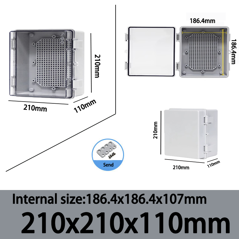 Caja de sellado electrónico impermeable para exteriores, carcasas ABS de distribución de cubierta gris/transparente IP66 con hebilla, caja de conexiones de plástico: 4XL / Multicolor