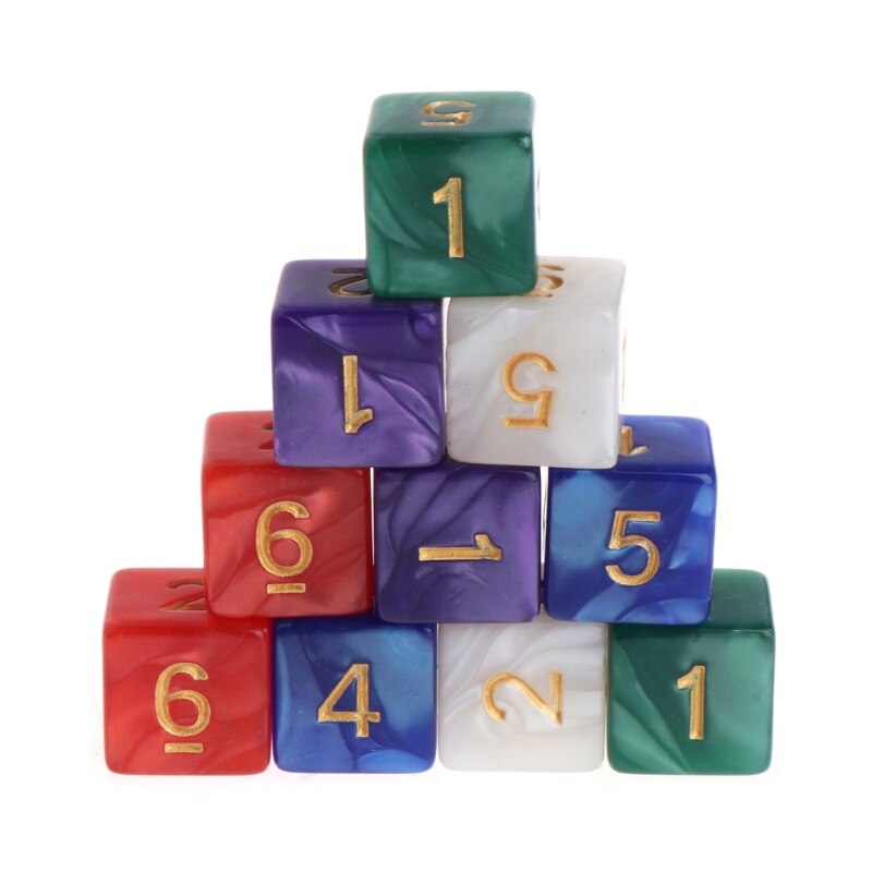 10 stücke Mehrfarbig 6 Seitige 16mm Perle aufbringen Harz Würfel Brettspiel Zubehör 62KF