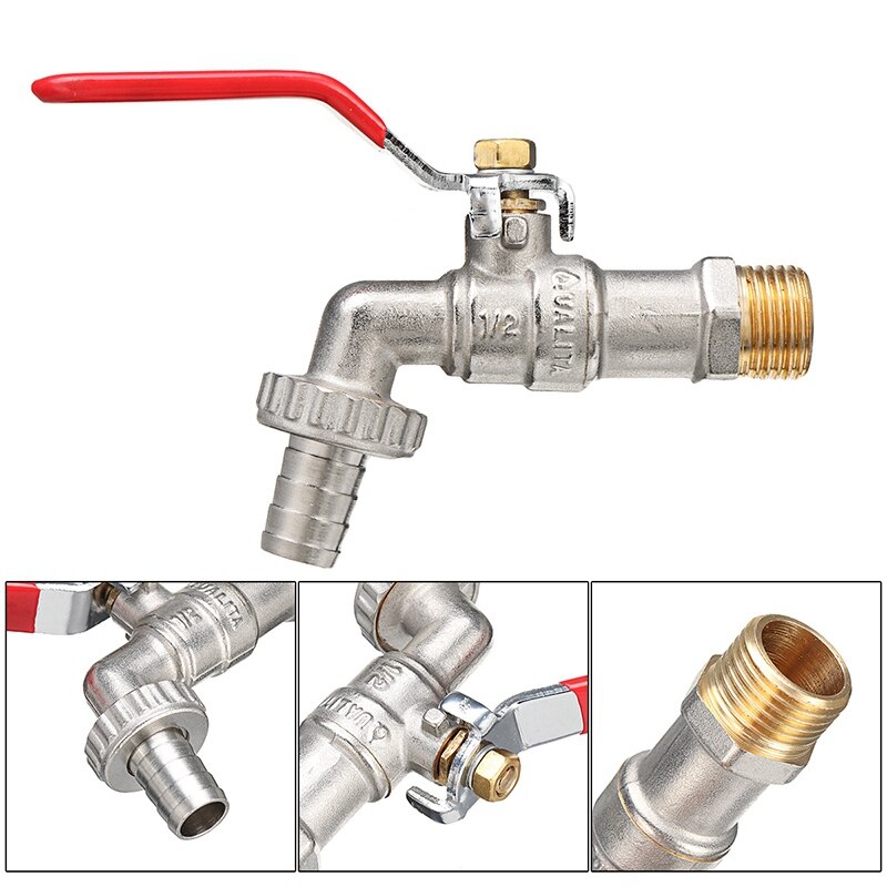 Outside Garden Tap Faucet Easy Quarter Turn Off/ On 1/2 Inch Lever Home Garden Water Supply Manual Long Handle Faucet Durable