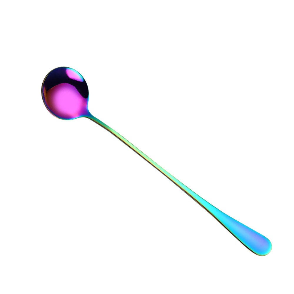 Rundt hoved langt håndtag ske farverige rustfrit stål skeer bestik drikkeværktøj køkken gadget kaffe frugt teske  h5: D