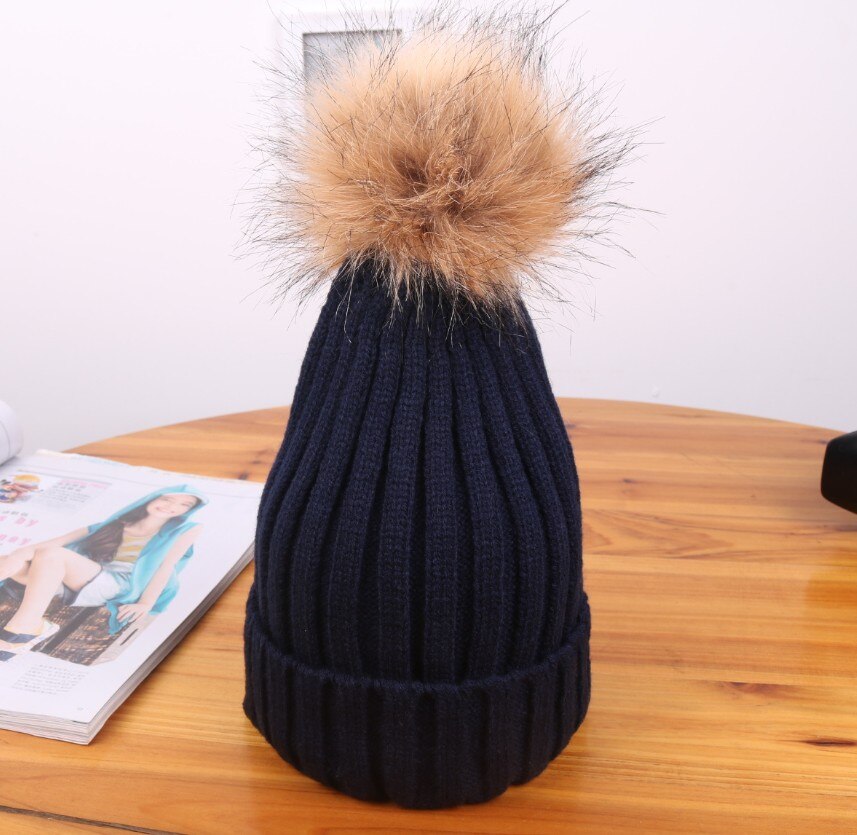 Mom Baby Pompon Hat Winter Beanie Cap Baby Bonnet Mom Kids Hats Knitted Pompon Ball Headwear BP07: Black / Mom