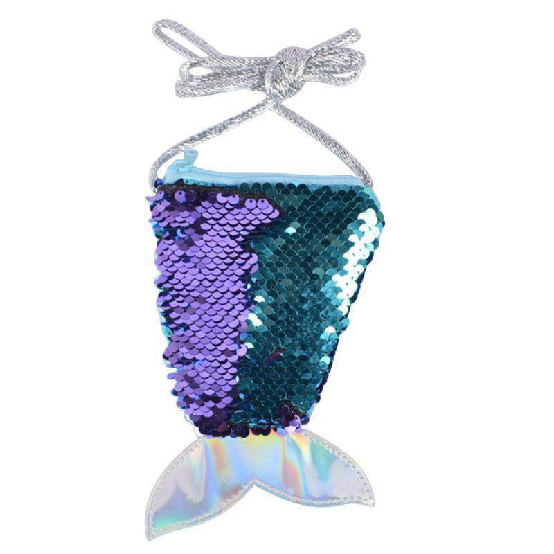 Pailletten Mermaid Staart Portemonnee Kids Mermaid Staart Vorm Pailletten Mini Schoudertas Rits Portemonnee kinderen tas: Blauw