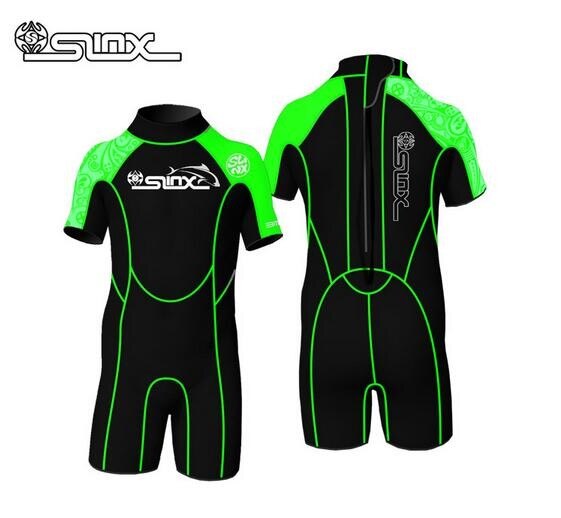 SLINX neoprene 2mm wetsuit for boy girl swimming wetsuit children diving suit shorty wetsuit kids surfing suit for child: boy green / XXL