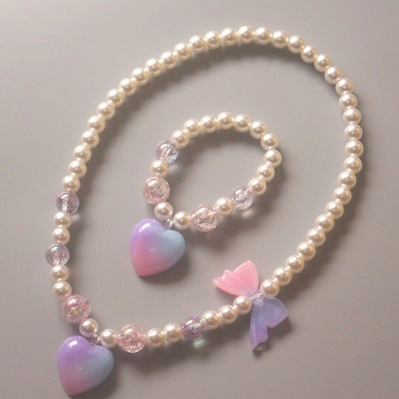 Børn perle halskæde armbånd sæt børn glitter hjerte stjerne vedhæng halskæde piger prinsesse perle legetøj børn & #39 ;s smykker