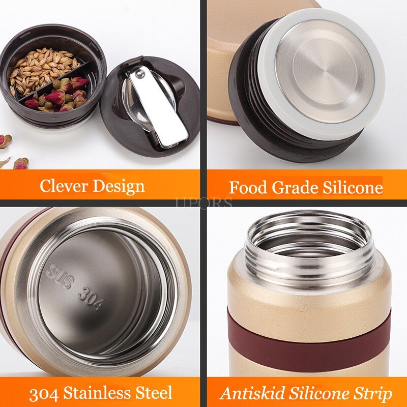 Upors 350 Ml Voedsel Thermos Met Zak 304 Roestvrij Stalen Dubbele Wand Vacuüm Soep Voedsel Thermosfles Lunchbox Voedsel container