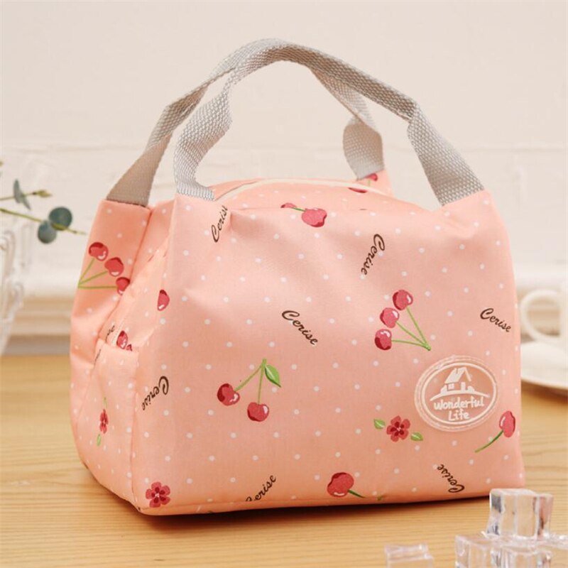Portable Lunch Bag Thermal Insulated Lunch Box Tote Cooler Bag Bento Pouch Lunch Container School Food Storage Bags: cherry 3
