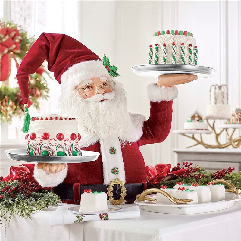 Christmas Santa Snack Treats Holder Fruit Plate Decoration Resin Material Santa Statue Home Decorations Afternoon-tea Cake Dish