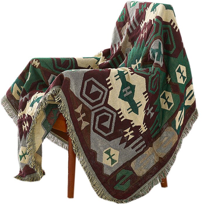 Strikkede boho tæpper etnisk tæppe håndklæde to sider mønster sofa indretning kaste tæpper sofa boligdekoration vægtapet betræk: B / 90 x 180cm