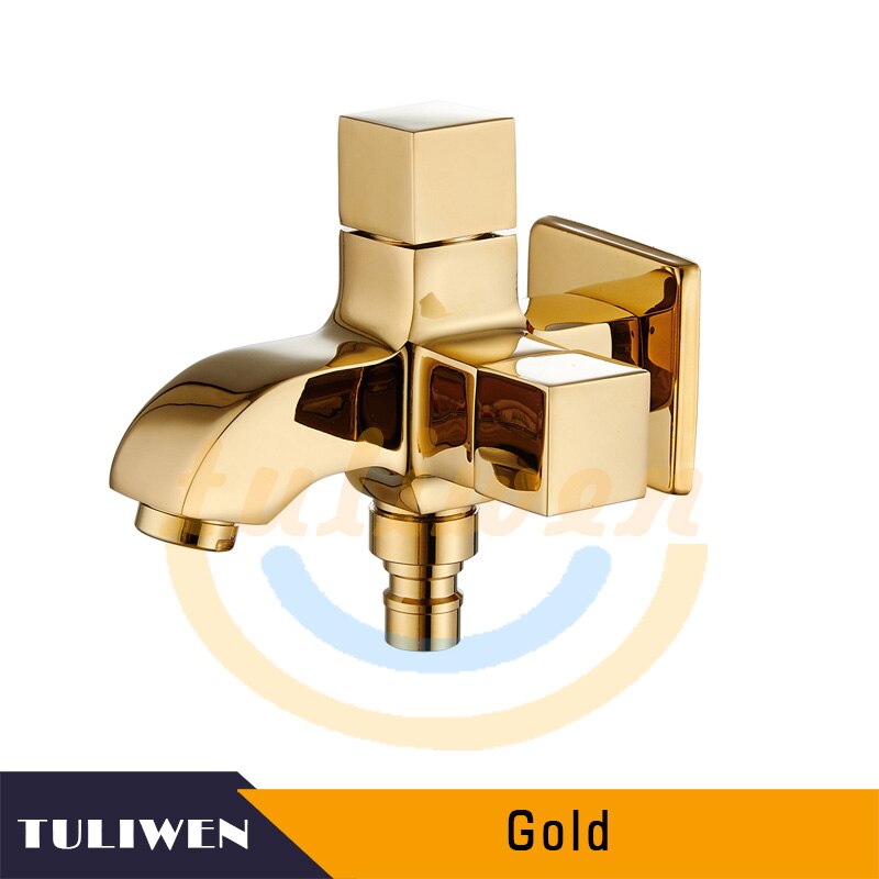 Dual Handle Switch Double Spout Outlet Washing Machine Faucet Brass Hose Faucet Outdoor Garden Cold Water Tap Chrome Gold Black: Gold Color