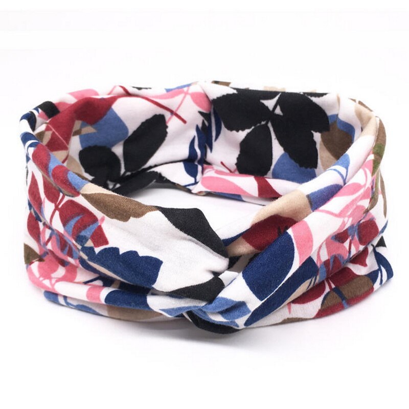 Vrouwen Bloem Bloemenprints Elastische Tulband Cross Knoop Haarband Brede Stretch Meisjes Haarband Haar Accessoires