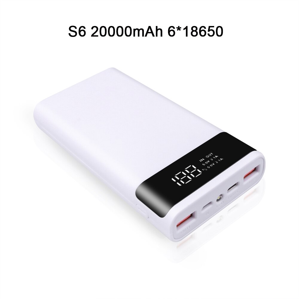 Kebidumei Dual Usb Micro Usb Type C Power Bank Shell 5V Diy 4/6*18650 Case Batterij Opslag doos Zonder Batterij: S6 White