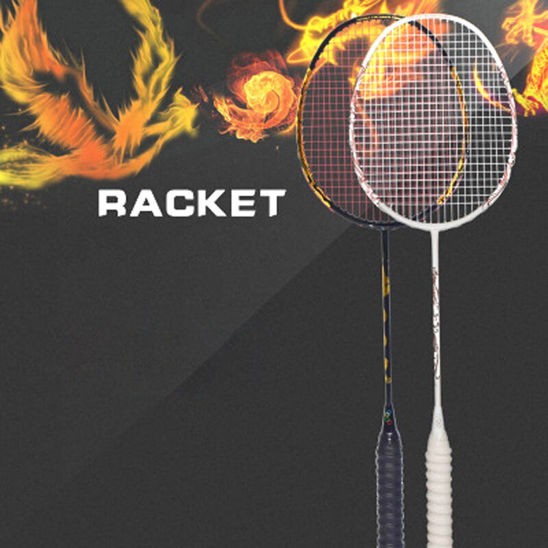 Badminton Racket Couple Dragon Phoenix All Carbon Fiber Super Light Single Wind Breaking Frame Racket Badminton Set
