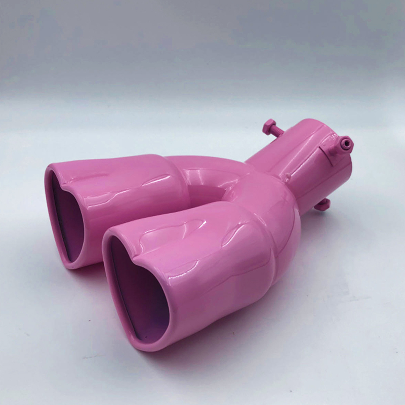 Universal Heart Shape Style Red Pink Exhaust Muffler Tips Stainless Steel Double Out Exhaust Tube Tips Car Accessories: Silver