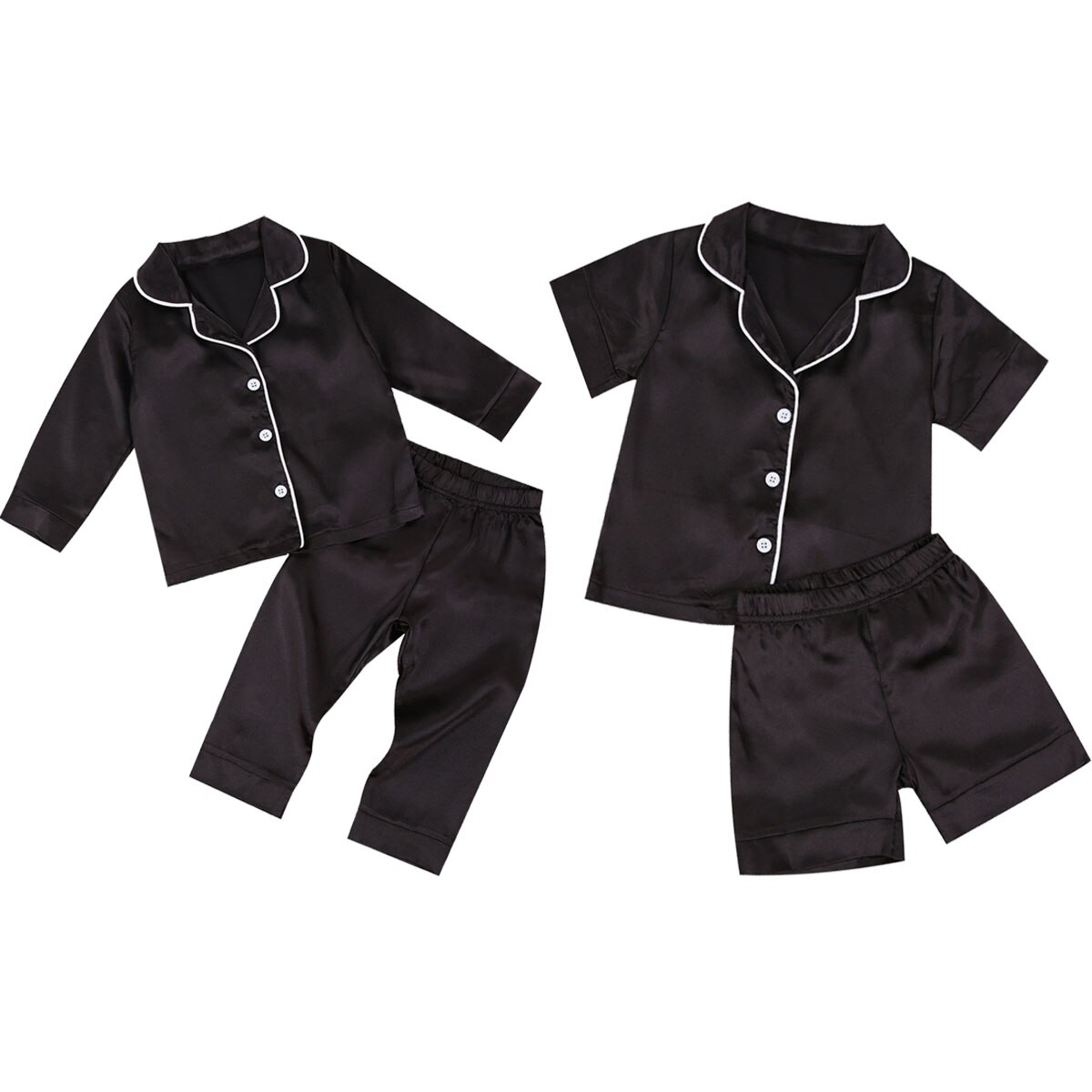 Enfants Bébé Fille Garçon Fausse Soie Satin Pyjamas Ensemble Automne Été Vêtements De Nuit Pour Enfants À Manches Longues Chemise De Nuit Pyjama Arc-En-Ciel Hauts + pantalon 1-7Y