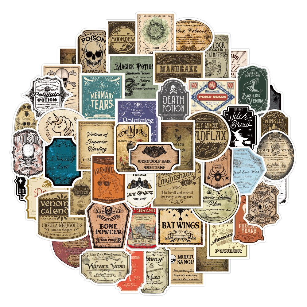 10/50pcs Potion Label Cartoon Stickers Vsco Vinyl Stickers for Water Bottles Waterproof Stickers for Kids Girls