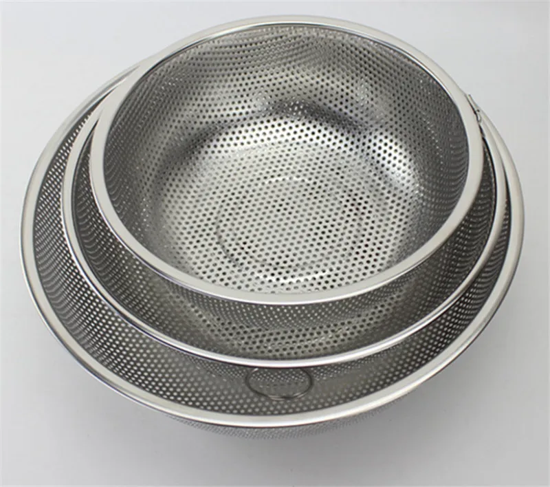 stainless steel round hole basket fruit drain rice Mesh Sifter Colander Strainer Sieve Rice Food Basket Cleaning Kitchen Clips