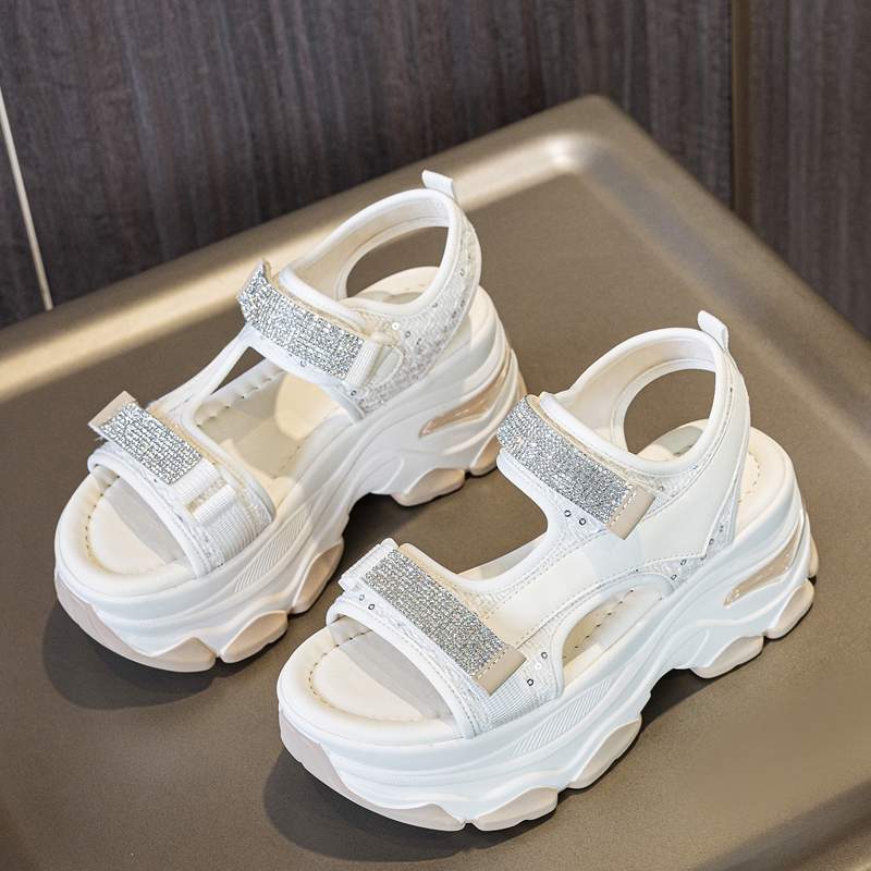 AUTUSPIN 7 cm Dicke Sohlen Sandalen für Frauen Rom Stil Wohnungen Plattform Weibliche Schuhe Sommer Kristall klobig Fersen Sandale