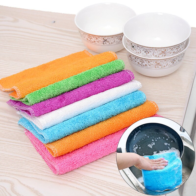 1PC Anti-fett Dish Tuch Bambus Faser Waschen Handtuch Scheuer Pad Magie Reinigung Lumpen Küche Haushalt Liefert Reinigung werkzeuge