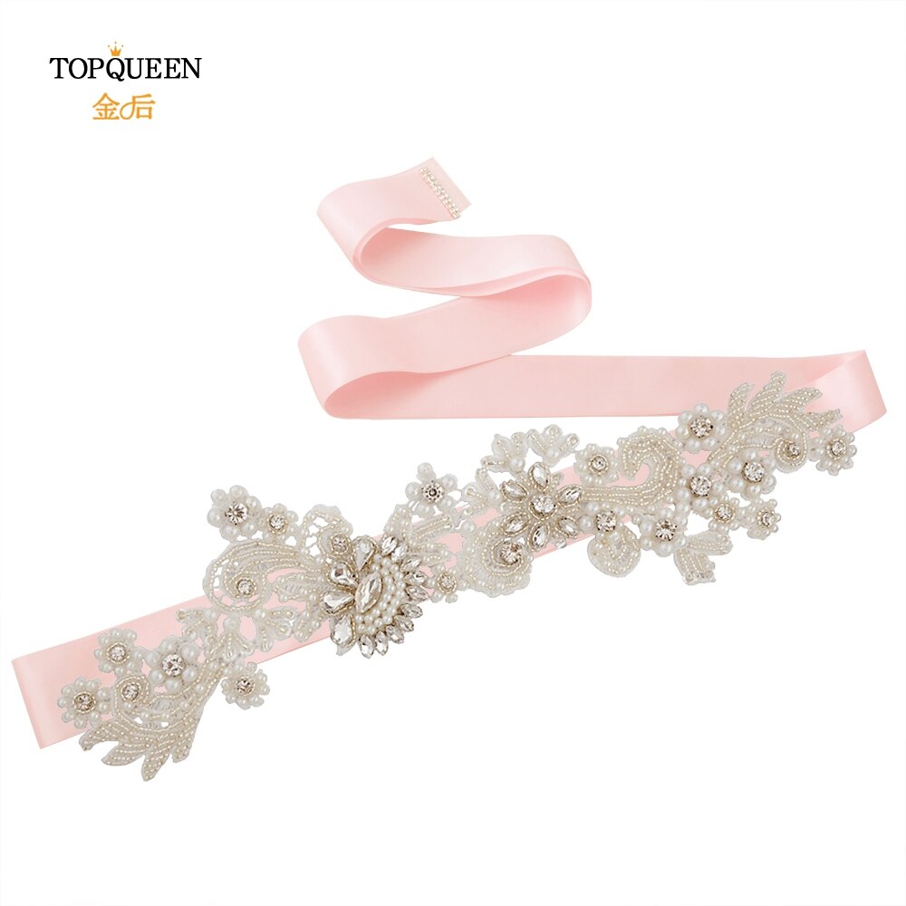 TOPQUEEN S157 Hochzeit Schärpe Braut Gürtel funkelnd Schärpe für Kleid Plus Größe Birne Band Schärpe Schwarz Band Strass Gürtel Schärpe gürtel: Rosa