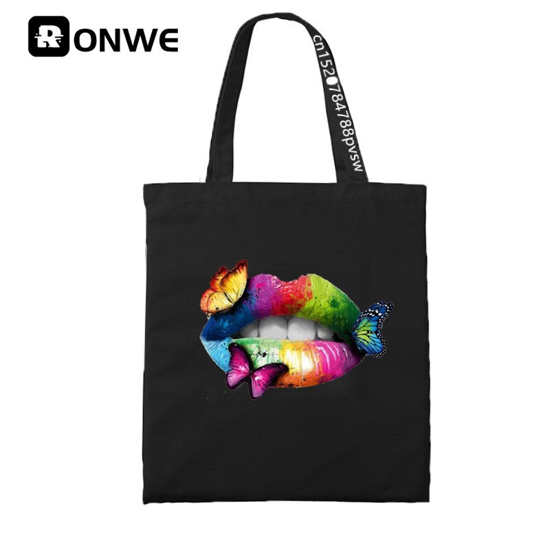 Grappig Lippen Vrouwen Print Herbruikbare Winkelen Canvas Tas Meisje Tote Eco Harajuku Shopper Schoudertassen,