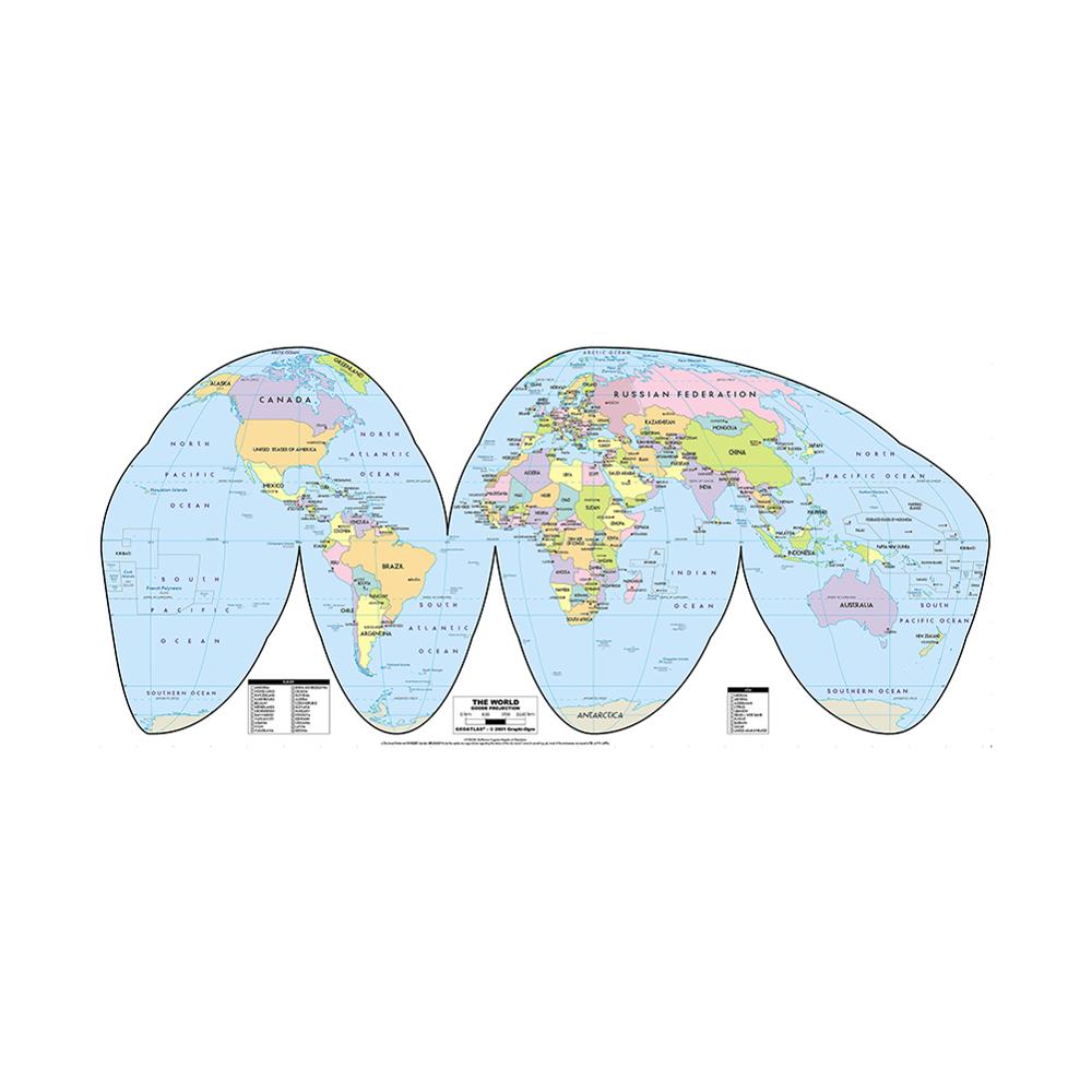 The World Map Goode Projection Country Map With Capital 150x100cm Vinyl Spray Map