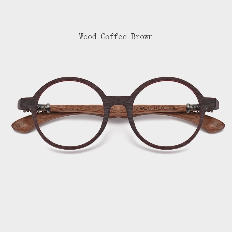 HDCRAFTER-gafas redondas clásicas de madera para hombre y mujer, montura para miopía, graduadas, de madera: Wood Coffee Brown