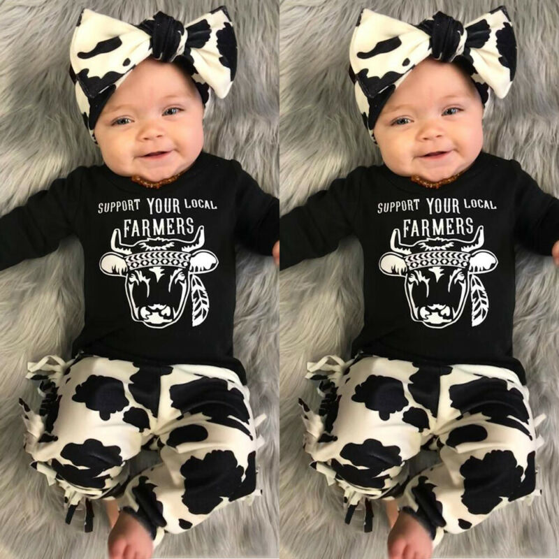 Uk nyfødt baby pige dreng ko toppe t-shirt kvaster bukser pandebånd outfits tøj