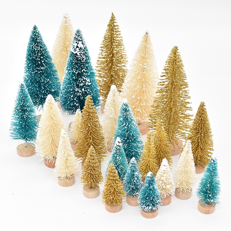 8Pcs DIY Christmas Tree Ornaments Sisal Silk Mini Pine Tree Christmas Decoration For Home Navidad Xmas Year Decor Kids