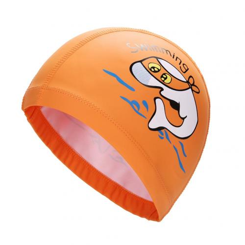 Lovely Cartoon Dolphin Kids Children Waterproof Swimming Cap Ear Protection Hat: Orange