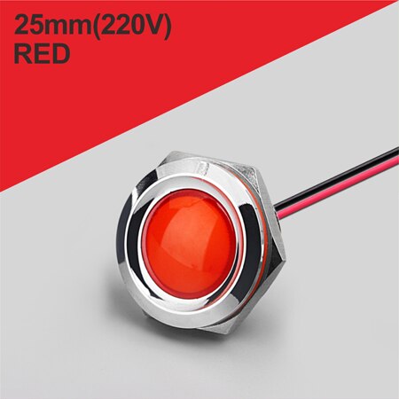 Lanboo 25mm rød grønn gul bule 12v 24v 110v 250v ledet metall indikator lampe indikatorlampe enkelt lampe vanntett: 25mm- røde (220v)