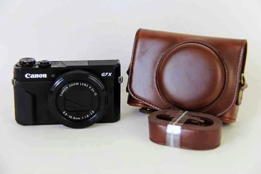 Pu Leather Camera Case For Canon Powershot G7X Mark 2 G7X II G7X III G7X3 G7X2 G7XII Digital Camera Bag Cover + strap: Coffee