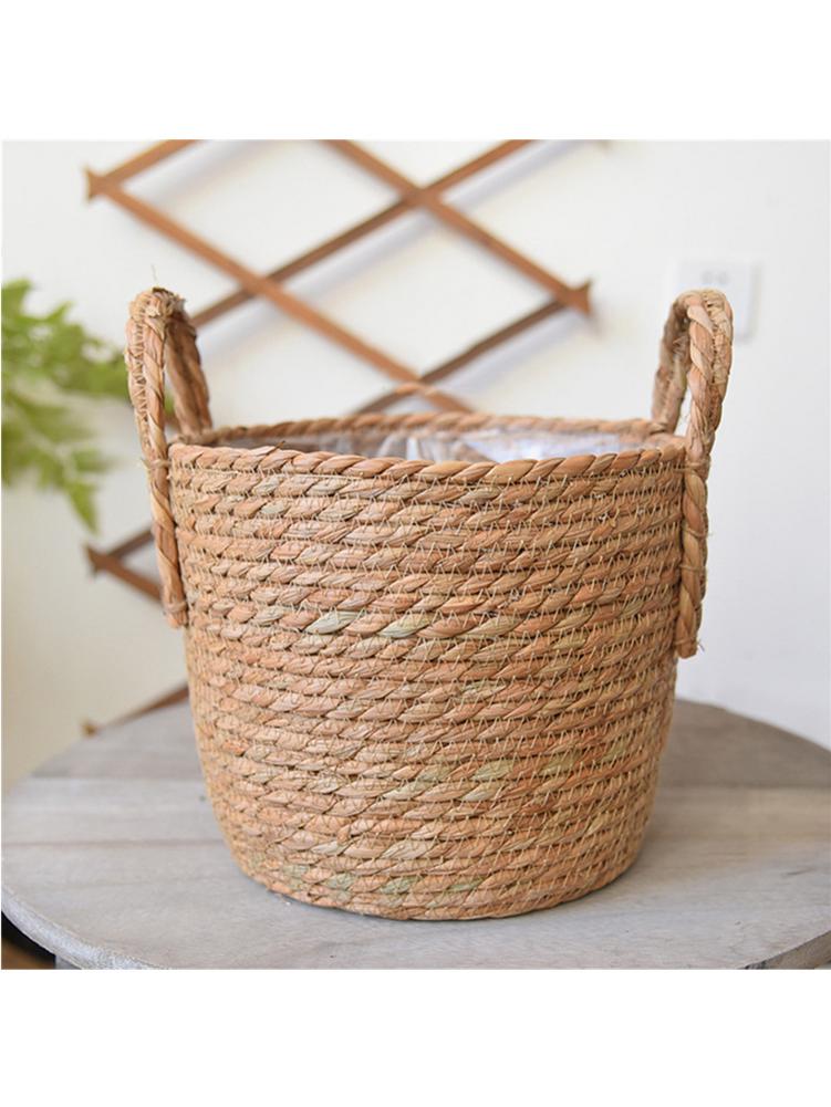 Handwoven Mand Hand Plant Mand Geweven Stro Mand Desktop Opbergmanden Voor Bloempot Vloer Indoor Plant Woondecoratie