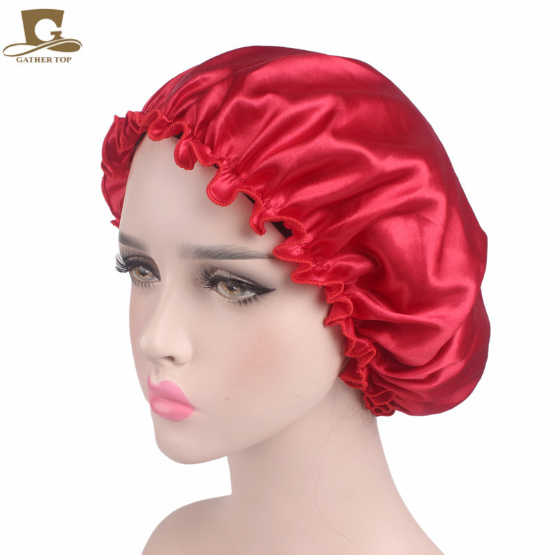 Gorro de noche de seda de mora para el cabello, gorro de ducha de seda pura para dormir, toalla para el cabello, accesorios para el baño: red