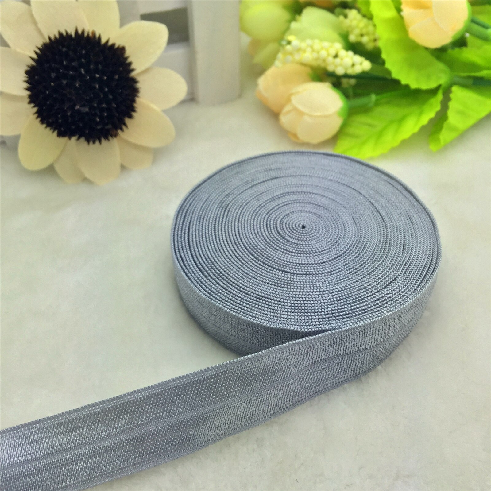 5 Yards 5/8 "15 MM Multirole Foldover Elastische Spandex Satijn Band Elastiekjes: Gray