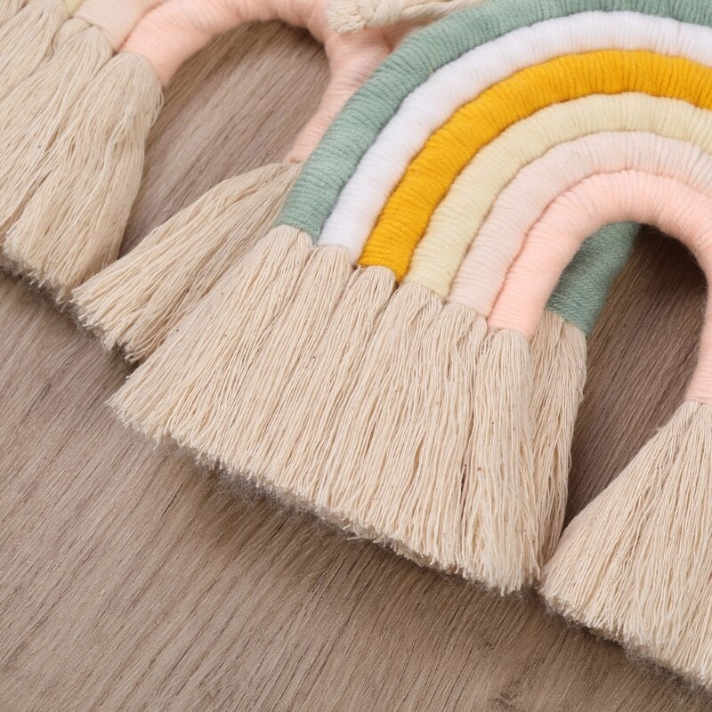 Nordic Kids Nursery Room Decor Handmade Weaving Rainbow Wall Hanging Children Baby Girls Room Hanging Wall Decor
