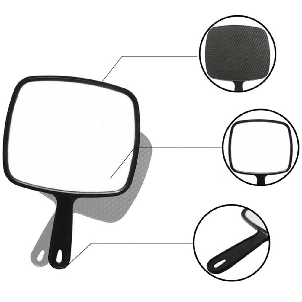 Handheld Salon Barbers Hairdressers Mirror with Handle (Black)