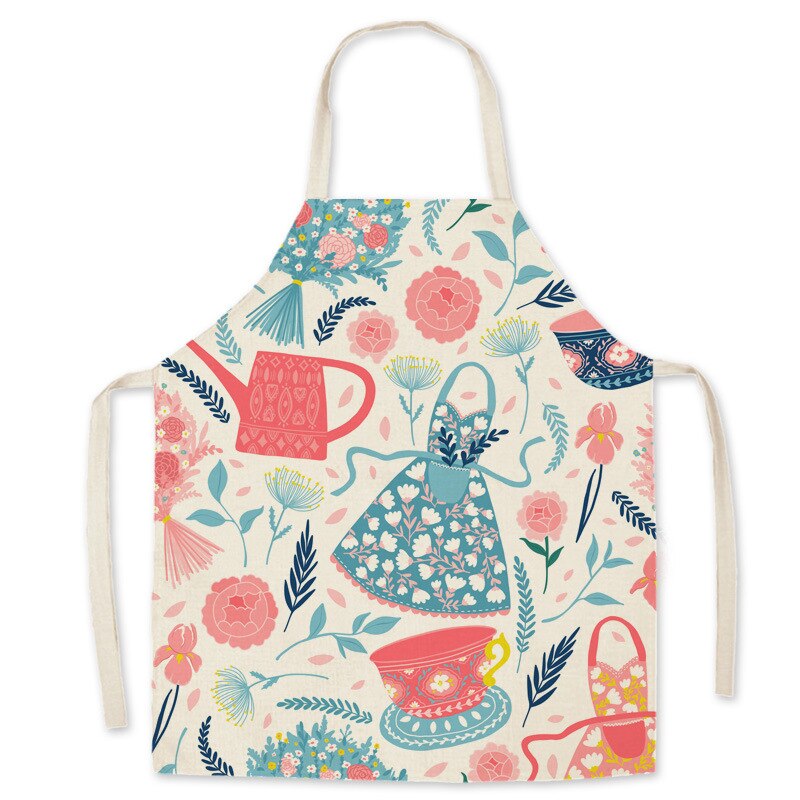 Delantal de cocina con dibujos animados para padres e hijos, sin mangas, de lino y algodón, Unisex, para hornear: NO.7 / 68x55cm adult size
