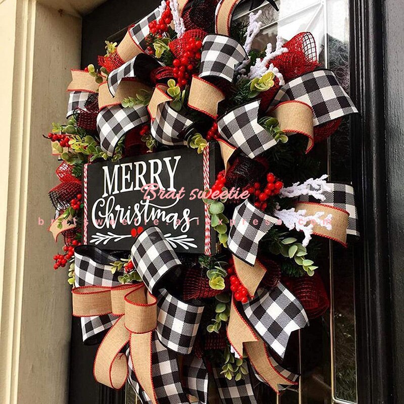 Rød bøffel sjekk rutete burlap julekrans til inngangsdør sjekk lastebil julekrans vindu veggdekorasjon jul hjem des