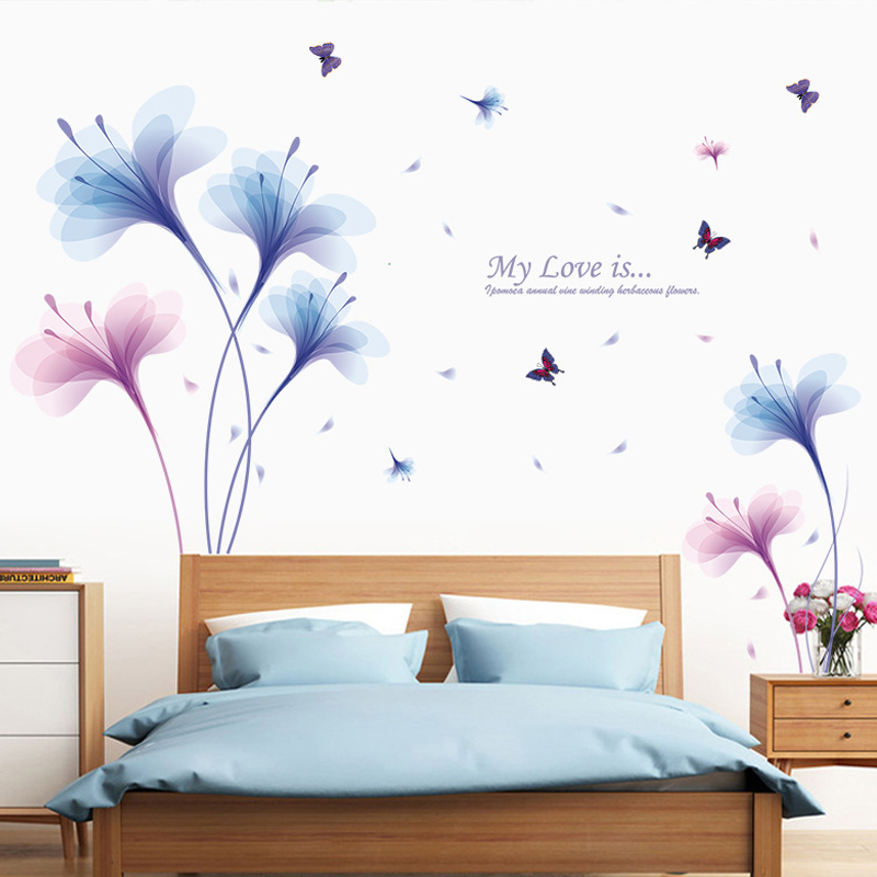 Veggklistremerke pvc plante flerfarget blomst vegg klistremerker tre stor flyttbar tv bakgrunn wallstickers rom dekorasjon