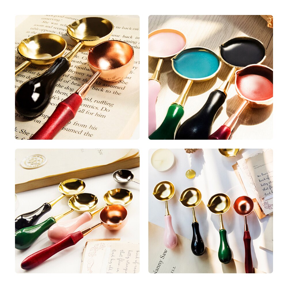 Wax seal Stamp Convenient Accessories Sealing Wax Furnace Stove Melting Spoon Retro Wooden Handle Spoon with Warmer Melting Pot