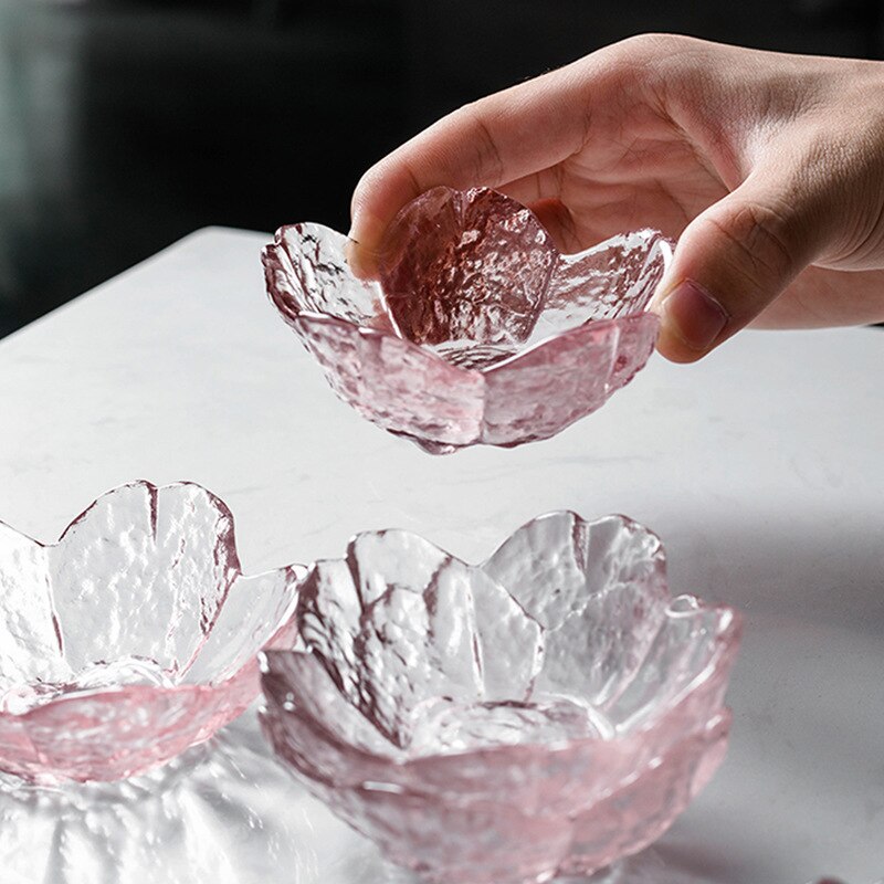 Japonais marteau modèle verre cerise fleur plat rose ménage assaisonnement dip assiette soja sauce bol vaisselle ensemble