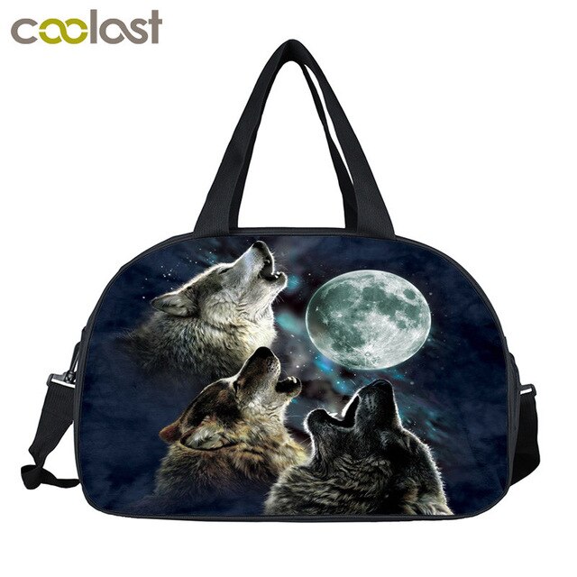 Wolf Howling Moon Travel Duffle Bag Women Handbags Ladies Larger Capacity Storage Bags Multifunctional Travel Totes Shoes Holder: STByinhua53