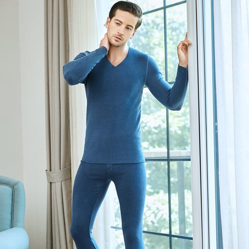 Heren verdikking plus lange onderbroek pak lage kraag warme ondergoedset thermisch ondergoed