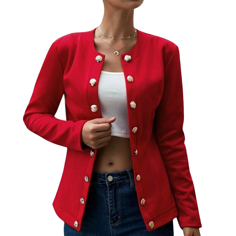 Women Autumn Blazer Slim Fit Smart Casual Button Long Sleeves Office Ladies Jacket Women's Double Breasted Blazer Streetwear: red / XXL