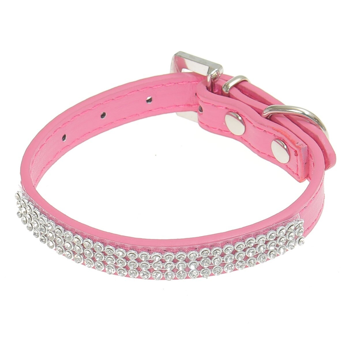 Bling Rhinestone Pu Leather Crystal Diamond Puppy Kraag Huisdier Halsbanden Roze: Pink M